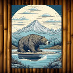 Bear, Mountains, Lake, Full Moon Ai Art Jigsaw Puzzle<br><div class="desc">AI art depicting a brown bear by a lake in the mountains with a full moon in the background. Colors used are tan,  blue and brown.</div>