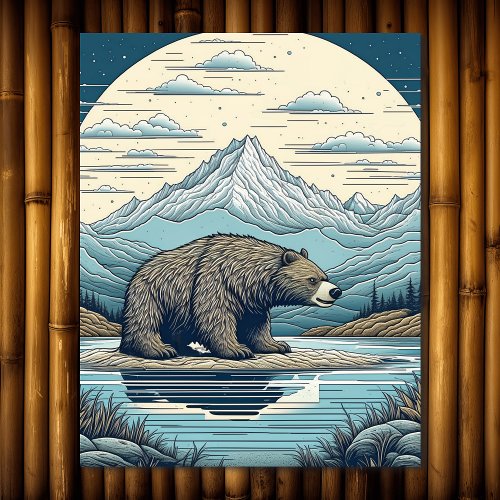 Bear Mountains Lake Full Moon Ai Art Jigsaw Puzzle