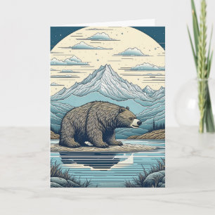 Bear, Mountains, Lake, Full Moon Birthday Card