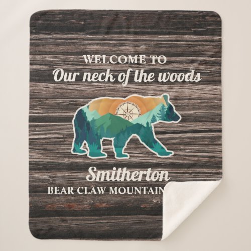 Bear Mountains Rustic Wood Family Name Welcome Sherpa Blanket