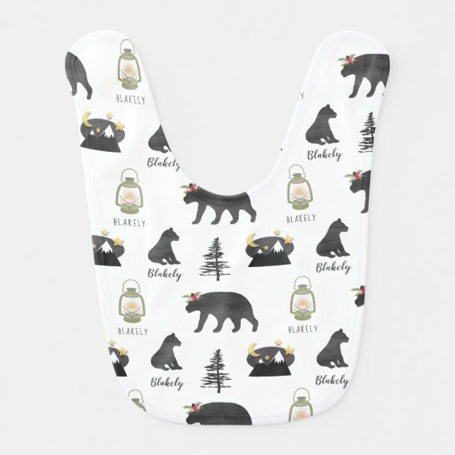 Bear Mountains Woodland Girl Personalized Baby Bib (Front)