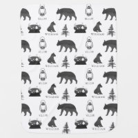 Bear Mountains Woodland Lantern Personalized Baby Blanket