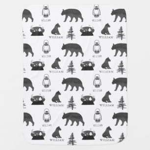 Bear Mountains Woodland Lantern Personalized Baby Blanket