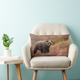 Bear Moves Through Autumn Colors In Alaska Lumbar Pillow