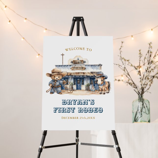 Bear My 1st Rodeo Wild West Birthday Welcome Sign (In Situ (Stand))