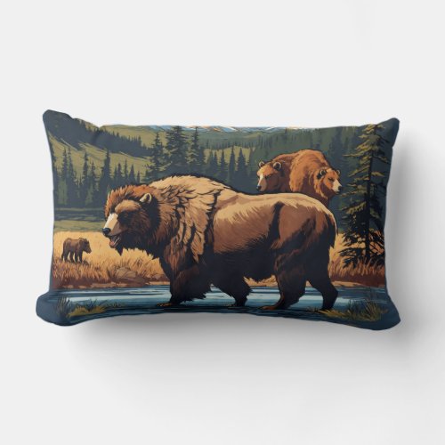 Bear Necessities Whimsical Picnic Bear  Lumbar Pillow
