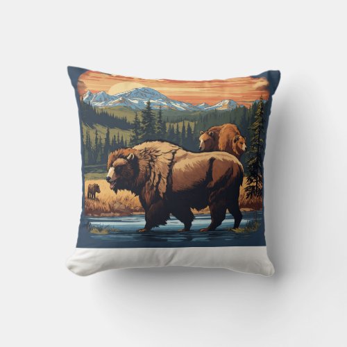 Bear Necessities Whimsical Picnic Bear  Throw Pillow