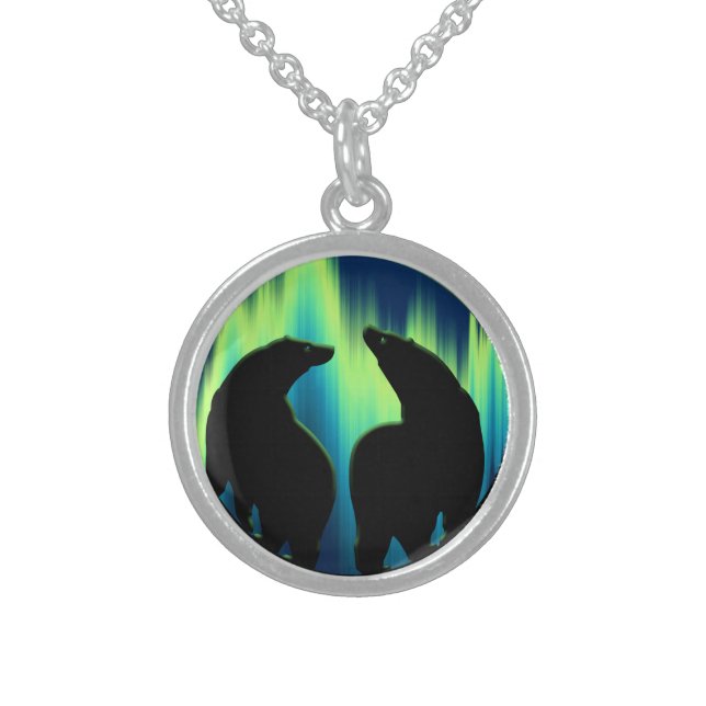 Bear Necklace Northern Lights Bear Art Jewelry (Front)