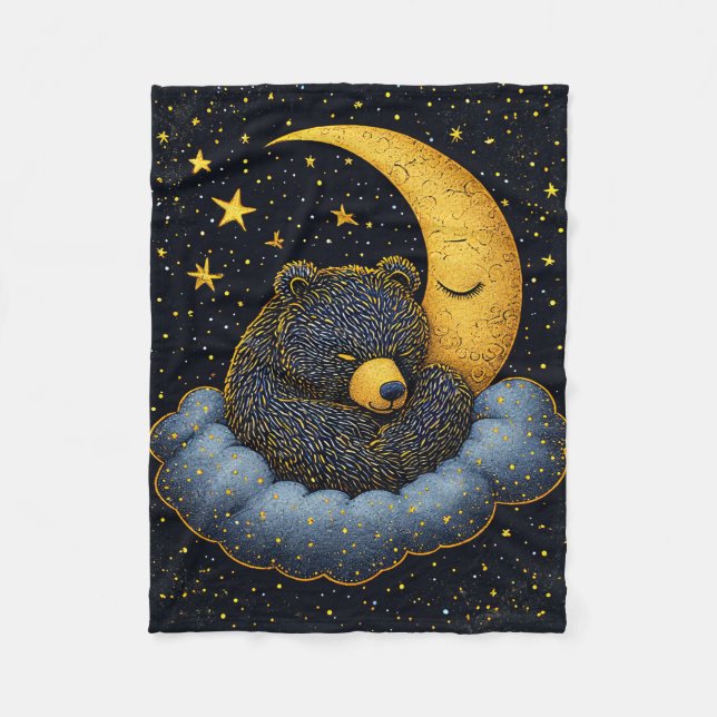 🐻 Bear Nestled in Fluffy Clouds | Cozy Dreamy ✨ Fleece Blanket (Front)