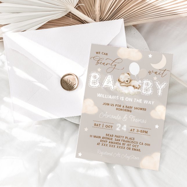 Bear Neutral Balloons Baby Shower Invitation (Creator Uploaded)