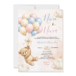 Bear Niña o Niño Gender Reveal Pink and Blue Invitation