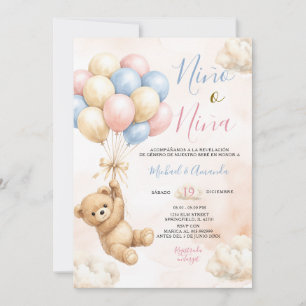 Bear Niña o Niño Gender Reveal Pink and Blue Invitation