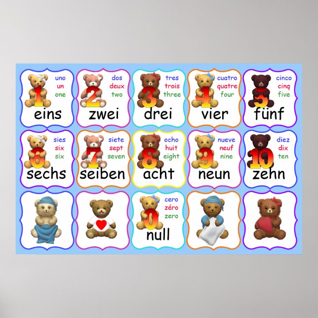 Bear Numbers Education, numbers, English, French, Poster (Front)