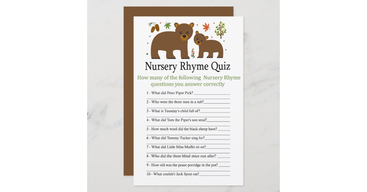Greenery Baby Shower Nursery Rhyme Quiz Game Guess Nursery 