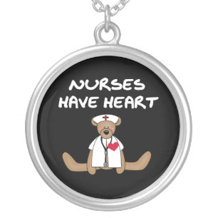 Bear Nurses Have Heart T-shirts and Gifts Silver Plated Necklace