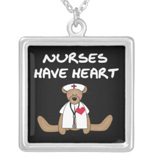 Bear Nurses Have Heart T-shirts and Gifts Silver Plated Necklace