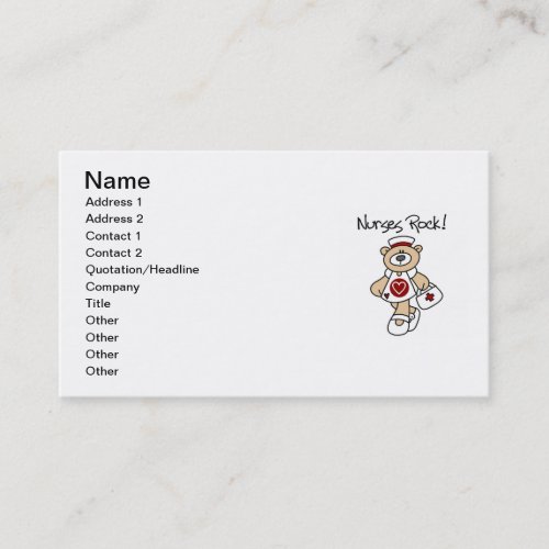 Bear Nurses Rock T-shirts and Gifts Business Card Template