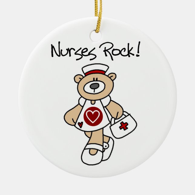 Bear Nurses Rock T-shirts and Gifts Ceramic Ornament (Front)