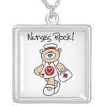 Bear Nurses Rock T-shirts and Gifts Silver Plated Necklace