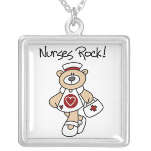 Bear Nurses Rock T-shirts and Gifts Silver Plated Necklace