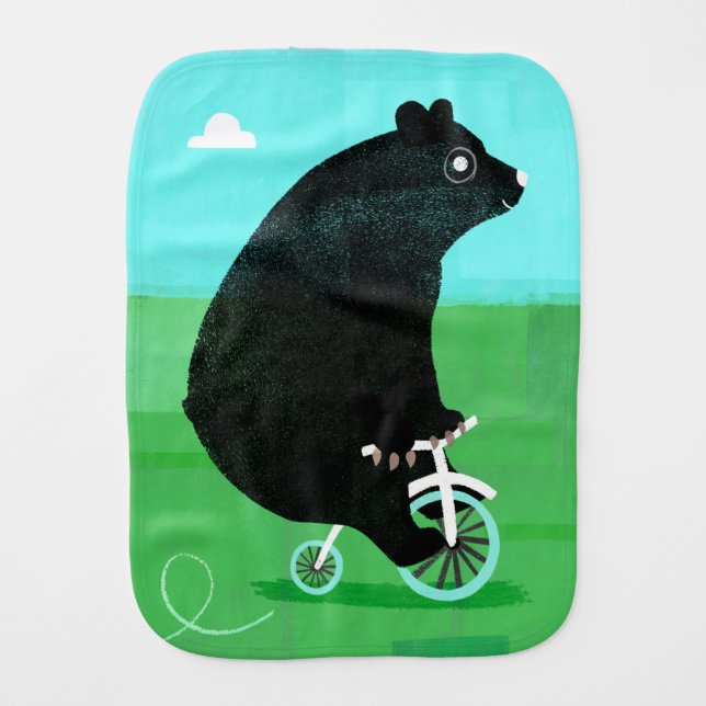Bear On A Bicycle Burp Cloth! Cloth (Front)