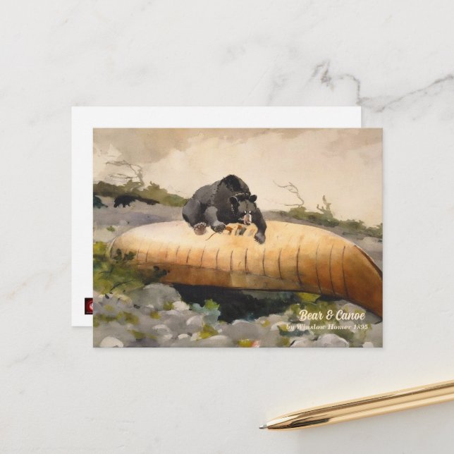 Bear on a Canoe 1895 Vintage Postcard (Front/Back In Situ)
