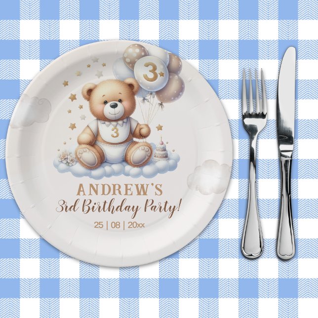 Bear on a Cloud – 3rd Birthday Party  Paper Plates (Creator Uploaded)