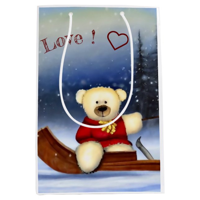 Bear on a sledge in the snow medium gift bag (Front)
