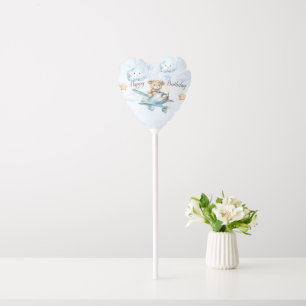 Bear on Airplane Blue Boys Birthday Balloon