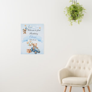 Bear on Airplane Blue Boys Birthday Foam Board