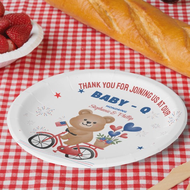 Bear on Bike 4th July Baby Shower Paper Plates (Creator Uploaded)