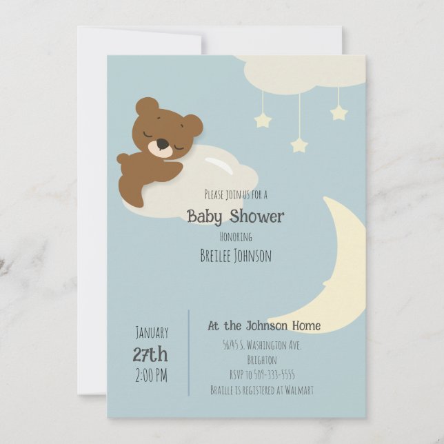 Bear on Cloud Baby Shower Invitation (Front)