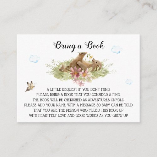 *~* Bear on Grass Enjoying Flower Bring a Book Enclosure Card