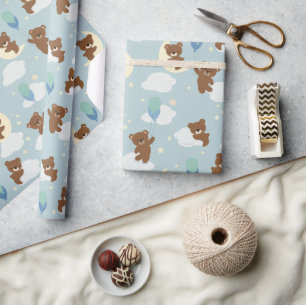 Bear on Moon Baby Boy Wrapping Paper