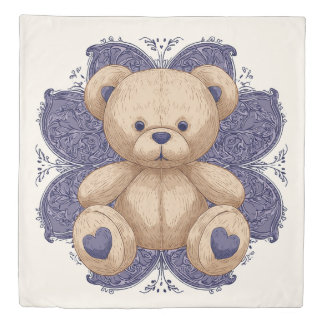 Bear On Purple Petals, Duvet Cover