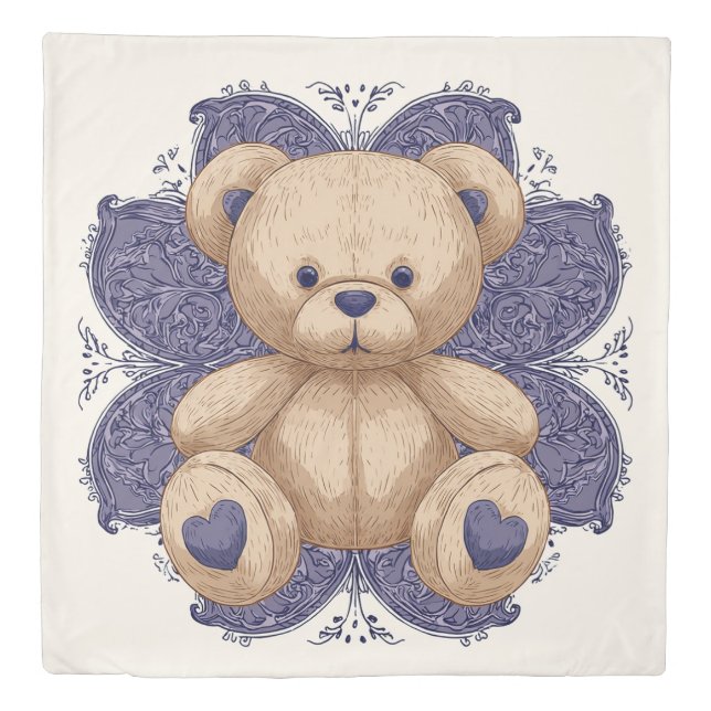 Bear On Purple Petals, Duvet Cover (Front)