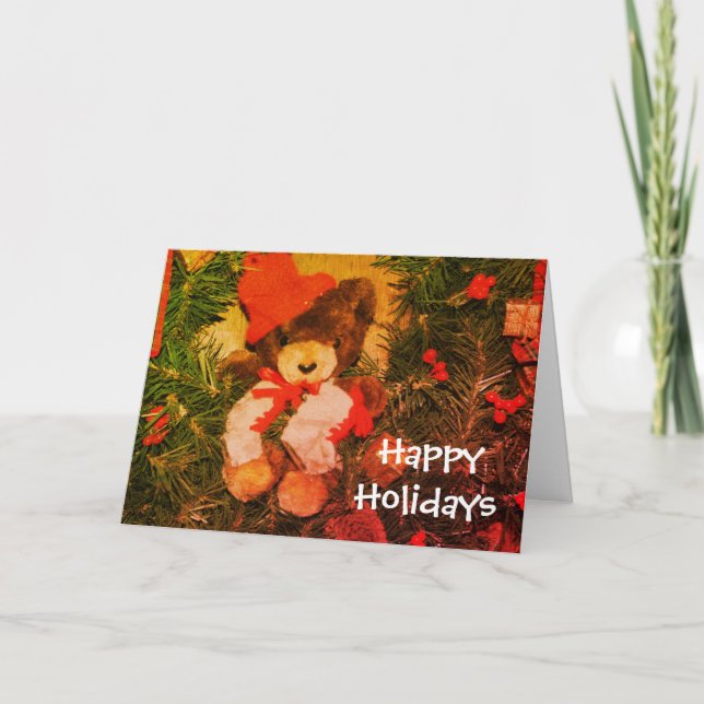 Bear On Wreath Christmas Holiday Customizable Card (Front)