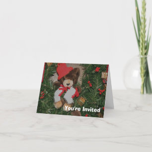 Bear On Wreath Christmas Holiday Party Invitation