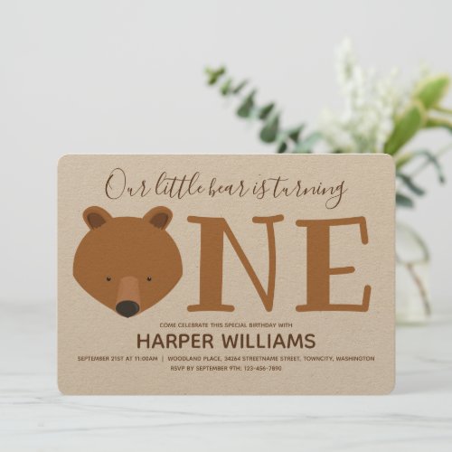 Bear One Animal First Birthday Invitation