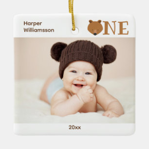 Bear One First Birthday Keepsake Baby Photo Ceramic Ornament