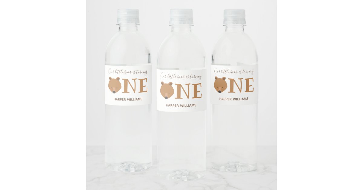 Bear One First Birthday Water Bottle Label | Zazzle