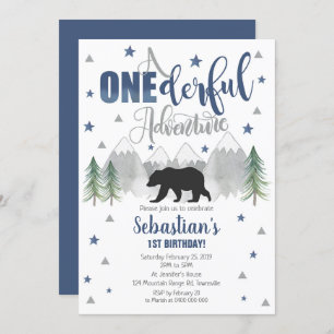 Bear Onederful Adventure Birthday Invitation 1st