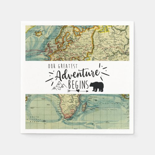 Bear Our Greatest Adventure Black and White arrow Napkins