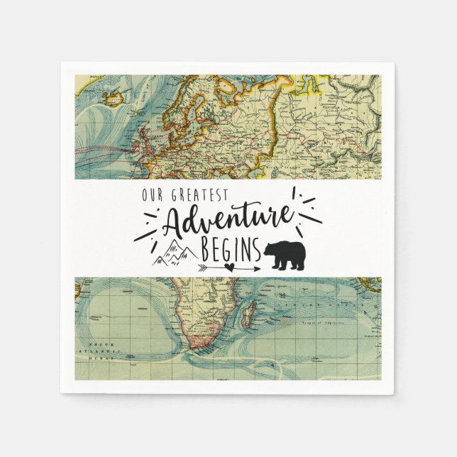 Bear Our Greatest Adventure Black and White arrow Napkins (Front)