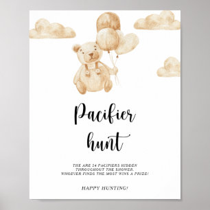 Bear pacifier hunt baby shower game poster