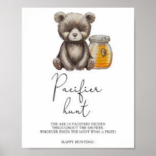 Bear - pacifier hunt baby shower game poster