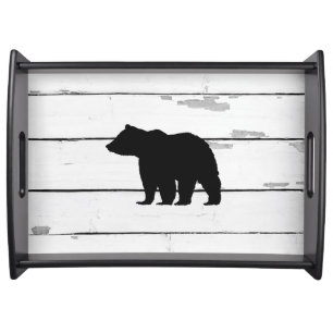 Bear Painting Shiplap Mountain Serving Tray