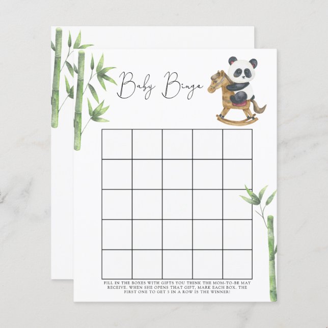 Bear Panda Baby shower bingo game (Front/Back)