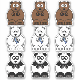 Bear Panda, Polar & Brown Bear Cartoon Sticker