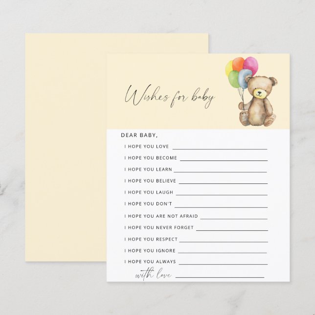 Bear - Party game | wishes for baby game (Front/Back)